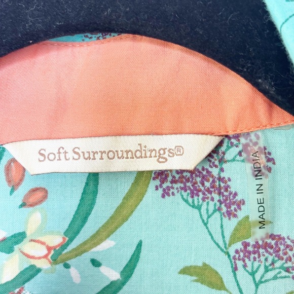 Soft Surroundings Turquoise Floral Butterfly Linen Blend Shirt Dress Size L - Picture 9 of 10